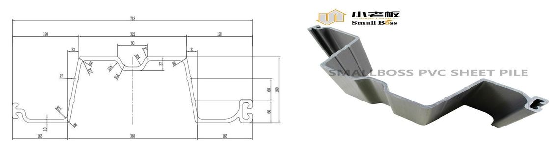 Recycled Plastic PVC Sheet Pile For Water Control Solution Grey Color
